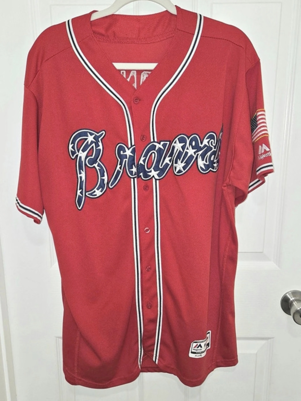 Atlanta Braves Jersey Jones Red Majestic Flag USA Stars & Stripes Men’s 48 PLEAS